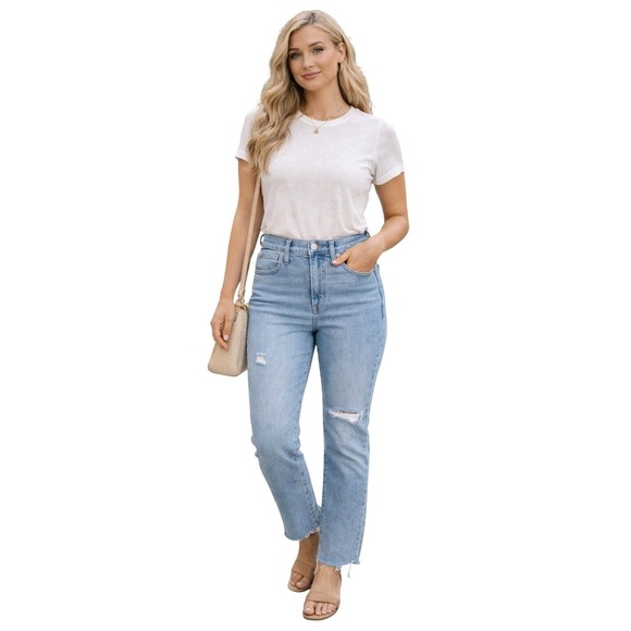 Madewell Denim - Madewell Perfect Vintage Jeans High Rise Raw Hem Light Wash Size 24 Straight Leg